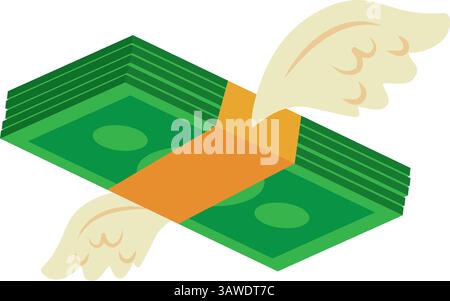 Money Flying Stack of Bills with Wings Financial Loss Vector Stock Vector