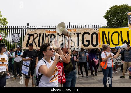 Washington DC, USA. 19th Apr, 2025. Demonstrators gather during an anti-Trump protest in front of the White House in Washington, DC, on April 19, 2025. Besides the national capital, demonstrators also gather in other major cities across the country. Credit: Aashish Kiphayet/Alamy Live News Stock Photo