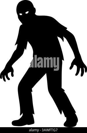 Scary zombie silhouette isolated on white background – Halloween horror clipart, undead creature vector, spooky graphic design for fear and thriller. Stock Vector