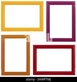 Four multicoloured wooden picture frames on white background Four multicoloured wooden picture frames on white background Stock Photo