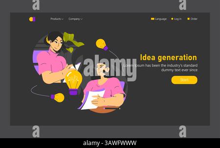 Decision making processes in a collaborative environment involve brainstorming and idea generation. Two individuals engage creatively, highlighting innovation through teamwork and communication. Vector illustration. Stock Vector