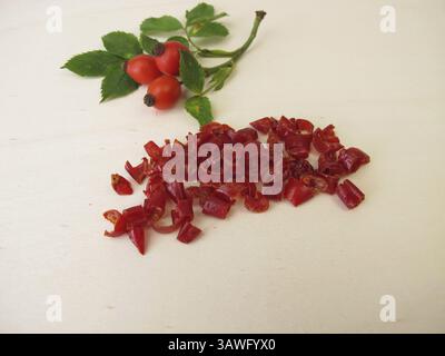 Dried red rose hip peel from the rose hip, wild rose, dog rose Stock Photo