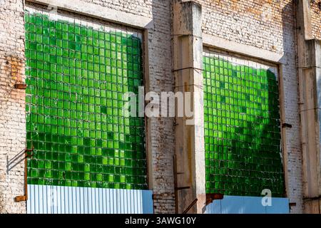 Broken abandoned burnt down industrial building hall house in Leninskiy Rayon Brest Brest District Brest Region Belarus. Stock Photo