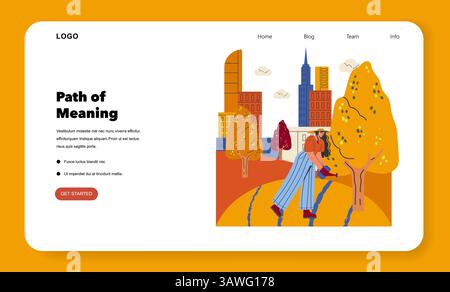 Webpage design with a modern cityscape and people enjoying a vibrant autumn setting, suitable for blogs or corporate sites. Stock Vector