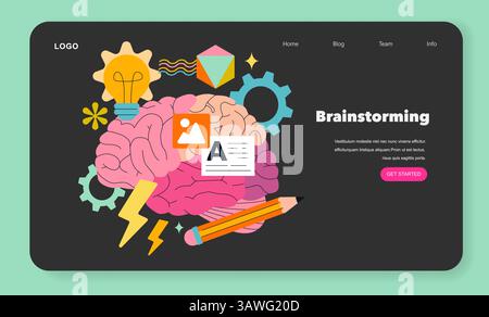 Brainstorming concept. A visual representation of creative idea generation showcasing a brain surrounded by various symbols. Highlighting innovation, inspiration, and problem-solving. Vector illustration. Stock Vector
