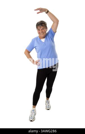 Senior woman doing stretching exercises - isolated Senior woman doing stretching exercises - isolated Stock Photo