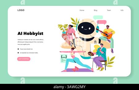 AI Hobbyist concept offers a dynamic portrayal of individuals engaging with technology. It highlights creativity, collaboration, and the joy of learning through artificial intelligence in various hobbies. Vector illustration. Stock Vector