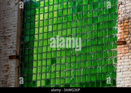 Broken abandoned burnt down industrial building hall house in Leninskiy Rayon Brest Brest District Brest Region Belarus. Stock Photo