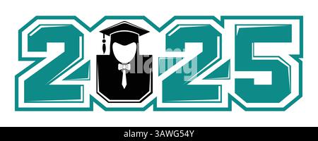 Class of 2025 Graduation Graphic with Outlined Numbers and Graduate Icon Stock Vector