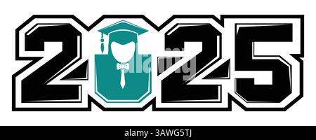 Class of 2025 Graduation Silhouette Graphic – Cap and Gown Student Icon Stock Vector