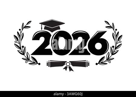Class of 2026 Graduation Emblem – Laurel Wreath, Diploma, and Cap Icon Stock Vector