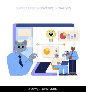 AI's role in modern business management highlights innovative initiatives, enhancing productivity through collaboration and data-driven decisions. A creative approach to problem-solving drives success. Vector illustration. Stock Vector