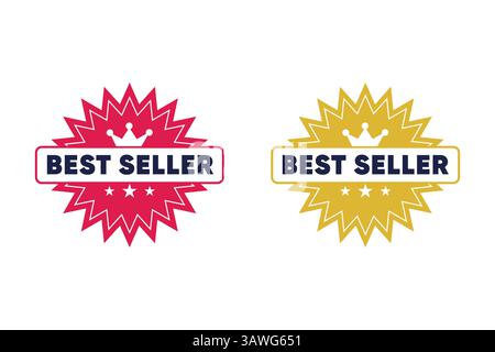 Best Seller Starburst Badge Icons with Crown in Pink and Gold Stock Vector