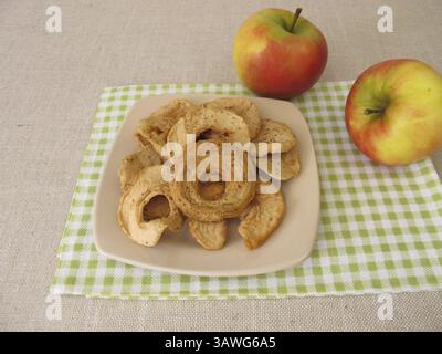 Dried fruit made from home-dried apple rings from fresh apples Stock Photo