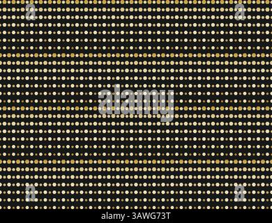 Gold dotted hexagons seamless pattern on black background. Hexagon dotted halftone gradient texture pattern. Repeating gold dots gradation pattern. Bl Stock Vector