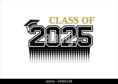 Class of 2025 Graduation Banner with Cap and Dot Pattern Stock Vector
