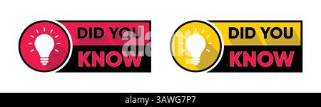 Did You Know Badge – Informational Lightbulb Labels for Facts or Trivia Stock Vector