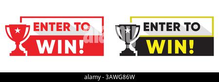 Enter to Win Banners with Trophy Icon – Contest and Giveaway Promotional Graphics Stock Vector
