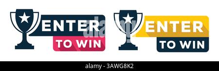 Enter to Win Promo Labels with Trophy Icon – Contest Call to Action Stock Vector
