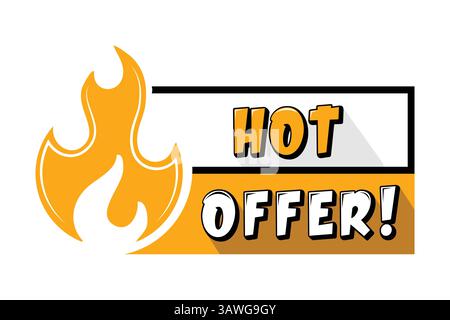Hot Offer Banner with Flame Icon in Yellow and White Theme Stock Vector