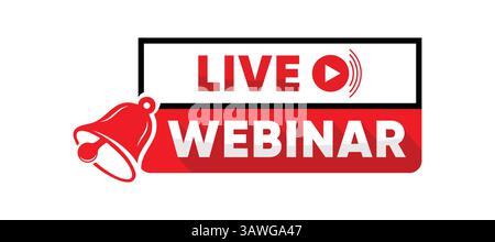 Live Webinar Announcement Graphic with Bell and Play Icon Stock Vector