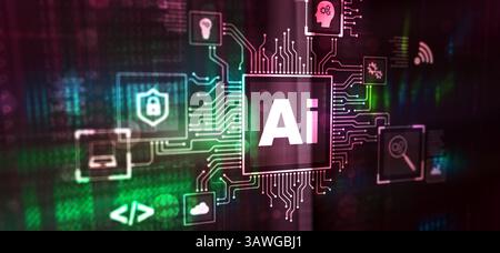 Artificial Intelligence Processor Concept. Abstract server background. Stock Photo