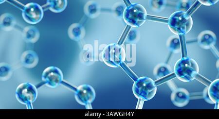 Skincare or perfume technology essence element. Cosmetic Essence, Liquid bubble, Chemical Molecule on blue background, 3d render Stock Photo