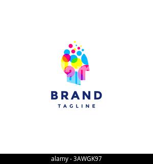 Fun Colorful Bubble Head Logo Design. Colorful Bubbles Create Person Head Silhouette Logo Design. Stock Vector