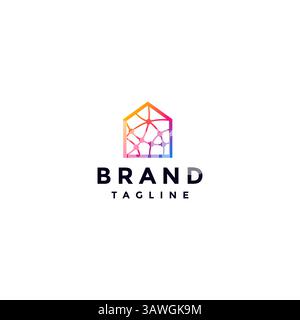 Colorful Home Connection Network Logo Design. Colorful House With Connection Lines Logo Design. Stock Vector