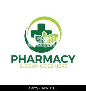 Modern Pharmacy Logo Design Vector – Herbal Mortar and Pestle Icon for Medical & Health Branding Stock Vector