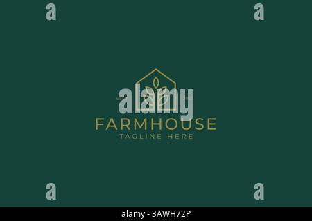 House Plant Farm Building Logo Botany Agriculture Garden Nature Home Property Residential Concept Stock Vector