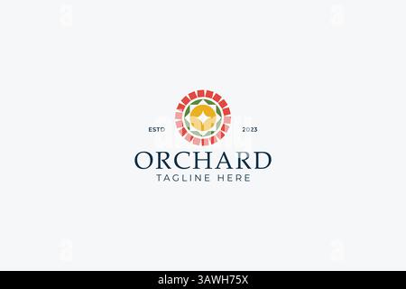 Orchard Letter O Abstract Botanic Logo with Element Shape Flower Brick Plant Fruit Color Concept Stock Vector