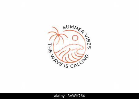 Beach Wave Simple Logo Badge for Element Design Summer Vibes Surf Trend Concept Sign Symbol Stock Vector