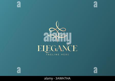 Linear Swirl Elegance Gold Premium Logo Branding for Fashion Beauty Jewelry Hotel Event Organizer Stock Vector