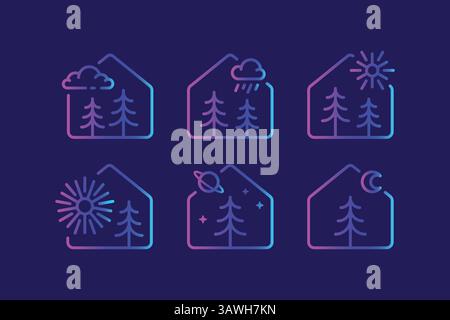 Cottage Icon Logo Set Abstract House Tree Weather Concept for Modern Business Website Brand Identity Stock Vector