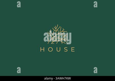 House Branch Logo Rustic Concept Nature Plant Wood Nest Tree Home Property Real Estate Brand Identity Village Cottage Stock Vector