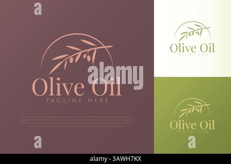 Essential Olive Oil Organic Product Logo with Abstract Illustration Branch Leaf Fruit Plant Concept Branding Template Stock Vector