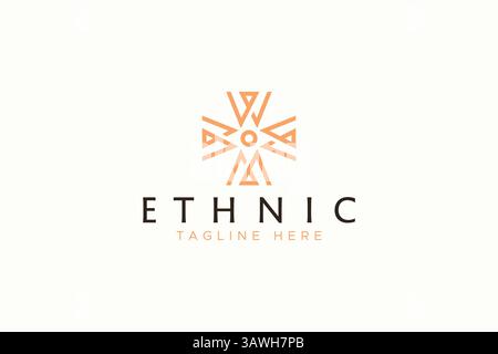 Art Ethnic Sign Symbol Letter M and Letter W Abstract Sun Light Geometric Concept Logo Template Stock Vector