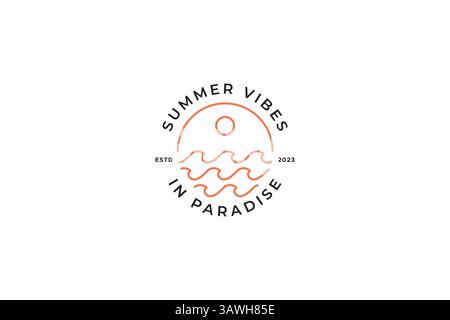 Summer Vibes In Paradise Logo Badge for Business Clothing Store Illustration Concept Stock Vector
