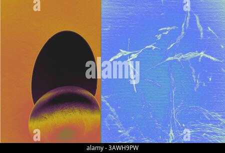 An abstract composition featuring a golden egg with a contrast shadow in a spherical shape, and textured blue background, with artistic tones. Artwork Stock Photo