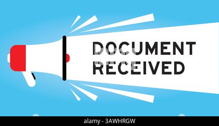 Color megaphone icon with word document received in white banner on blue background Stock Vector