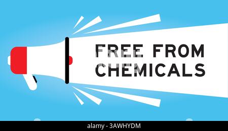 Color megaphone icon with word free from chemicals in white banner on blue background Stock Vector