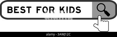 Search banner in word best for kids with hand over magnifier icon on white background Stock Vector