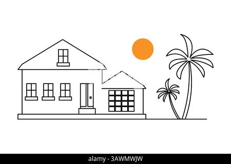 Home single line art drawing continuous vector isolated on white minimalist style Stock Vector