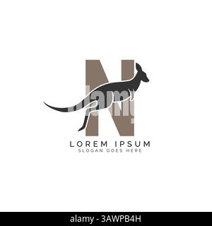 letter N logo Concept with Kangaroo design. Alphabet N with great combination of Kangaroo symbol Stock Vector