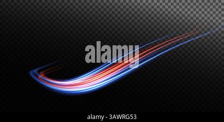 Vibrant light trails in red and blue against a dark background, creating a sense of movement and energy. Stock Vector