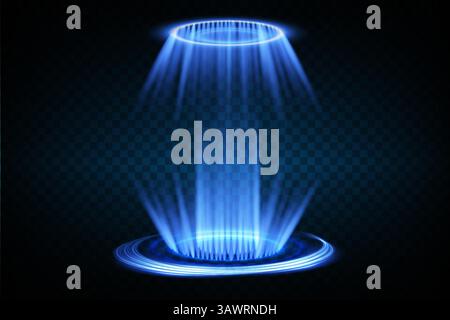 A vibrant and futuristic blue light beam featuring an innovative circular base design that captivates viewers Stock Vector