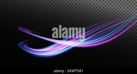 Vibrant and Curved Light Streaks in Beautiful Blue and Purple Colors Create a Stunning Visual Effect Stock Vector