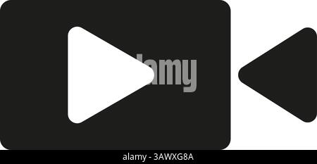 A black and white icon depicting a video camera with two play buttons, suitable for use as a logo or brand symbol in graphics design Stock Vector