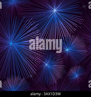 blue fireworks seamless background. hand drawing. Not AI, Vector illustration. Stock Vector